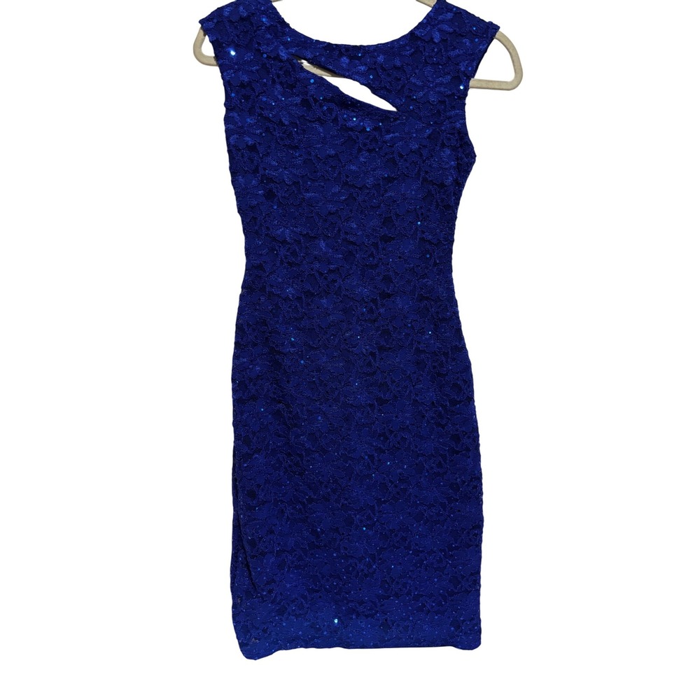 Roz & ALI Royal Blue Lace Cutout Sheath Bodycon Cocktail‎ Dress Sz 2 Hoco Formal